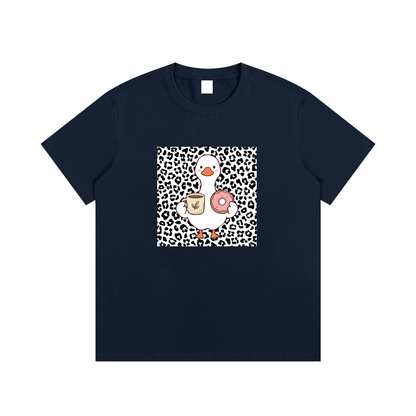 Coffee & Donut Duck Unisex Cotton Graphic T-Shirt