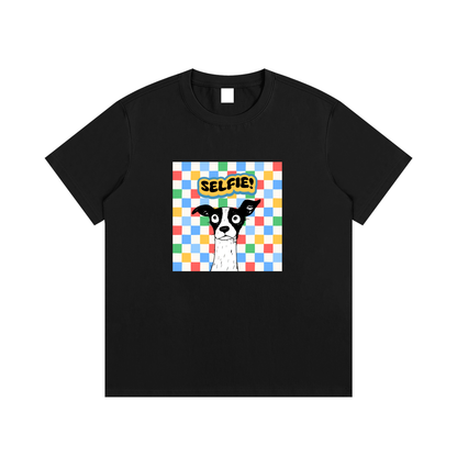 Dog Selfie Unisex Cotton Graphic T-Shirt