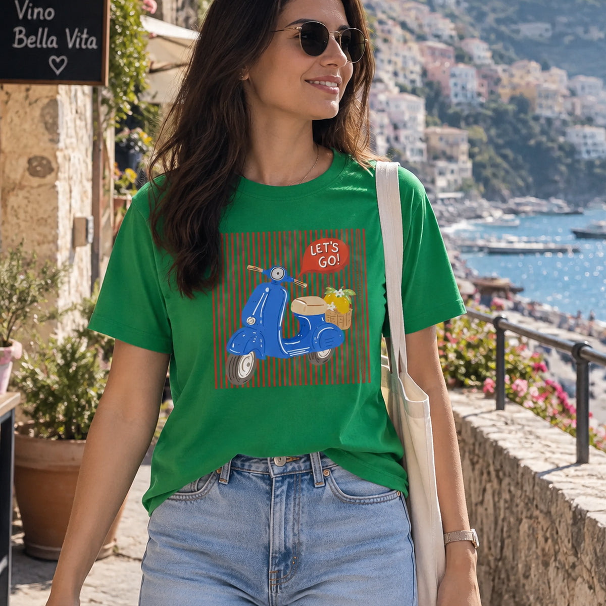 Retro Blue Scooter Unisex Cotton Graphic T-Shirt