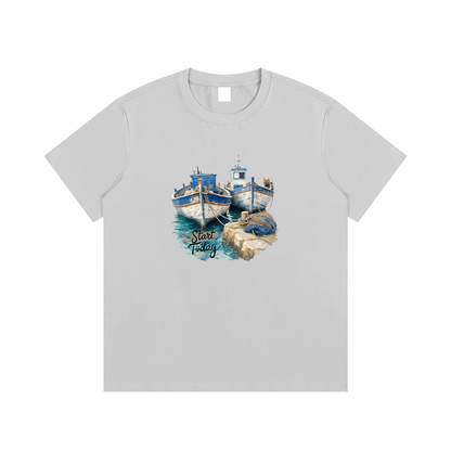 Vintage Fishing Boats Unisex Cotton Graphic T-Shirt