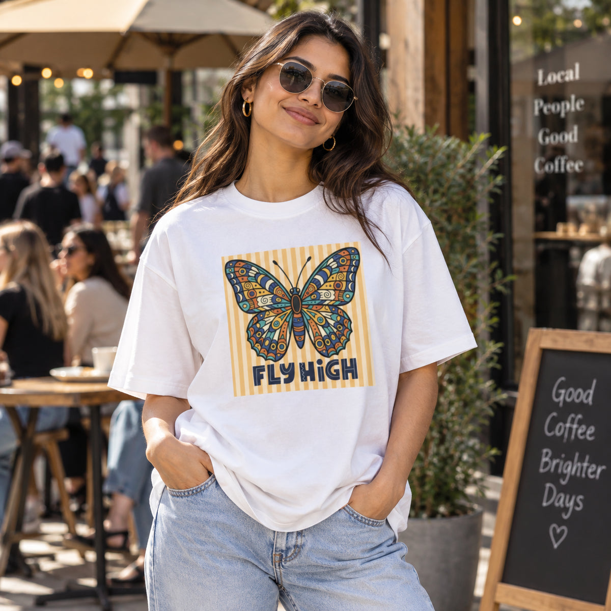 Fly High Butterfly Oversized Cotton Graphic T-Shirt