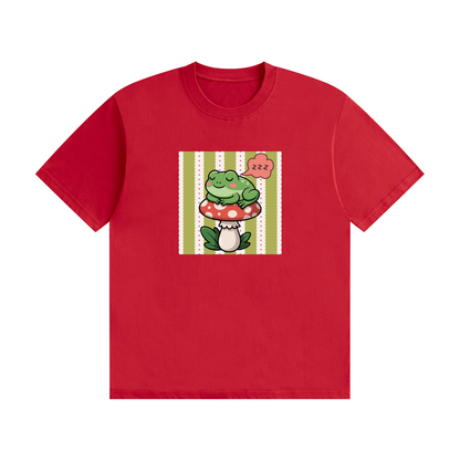 Cute Sleepy Frog Graphic T-Shirt – Kawaii Mushroom Cotton Tee