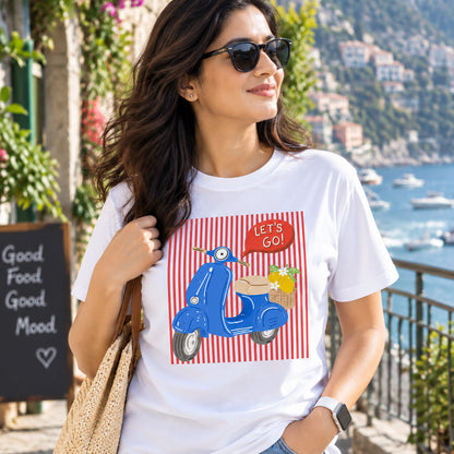 Retro Blue Scooter Unisex Cotton Graphic T-Shirt