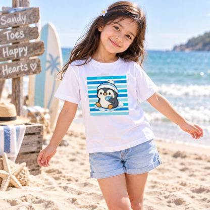 Cute Penguin & Fish Kids Graphic T-Shirt – Winter Animals