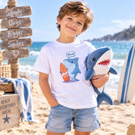 Hello Shark Surfboard Kids Graphic T-Shirt – Ocean Animal