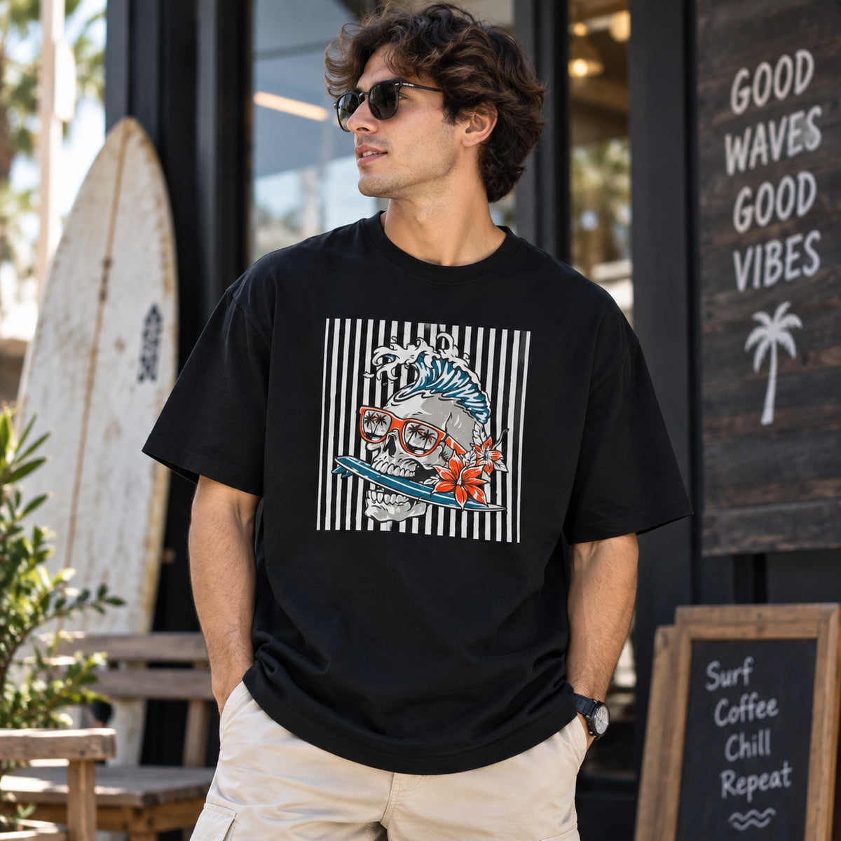 Surf Skull Unisex Cotton Graphic T-Shirt