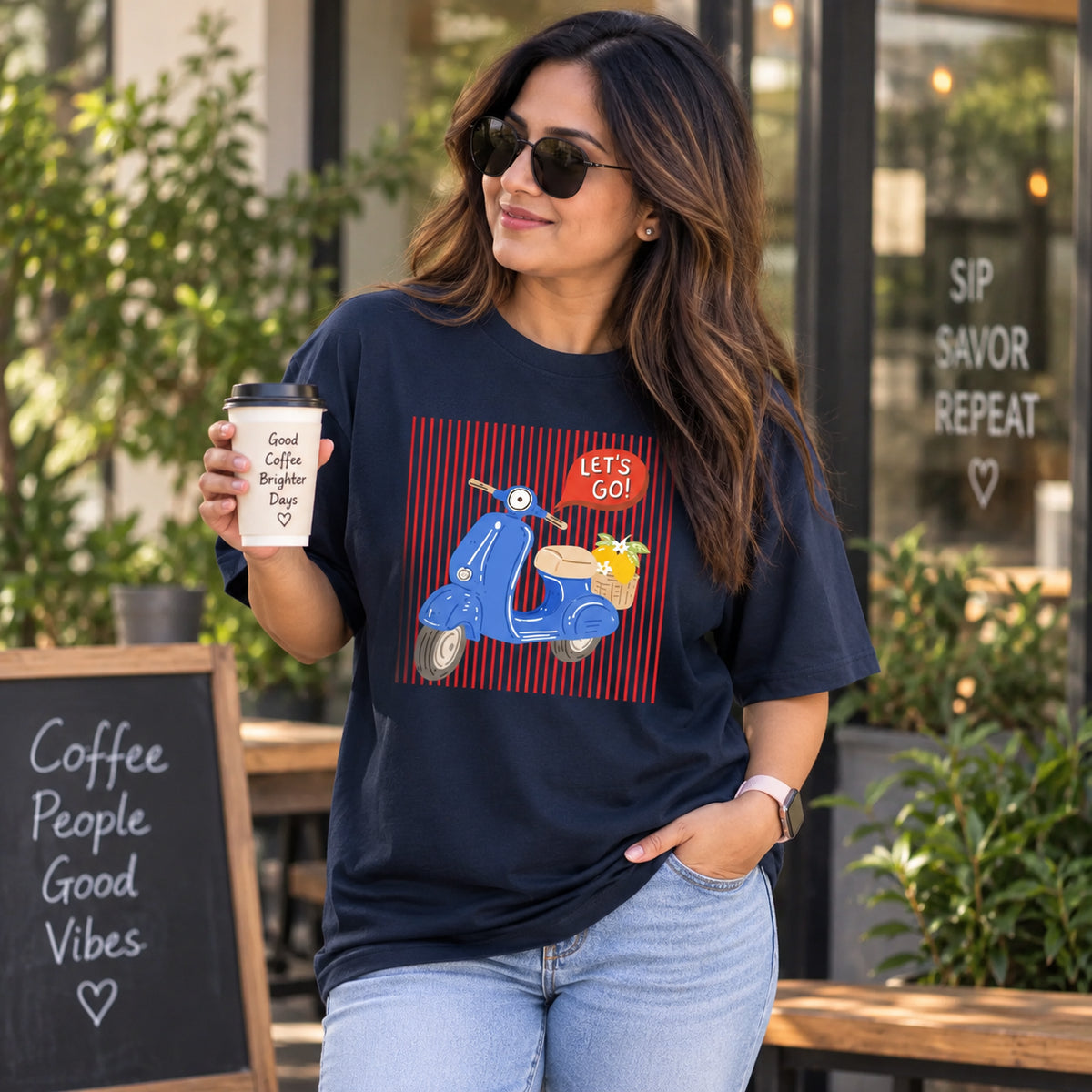 Retro Blue Scooter Unisex Cotton Graphic T-Shirt