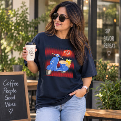 Retro Blue Scooter Unisex Cotton Graphic T-Shirt