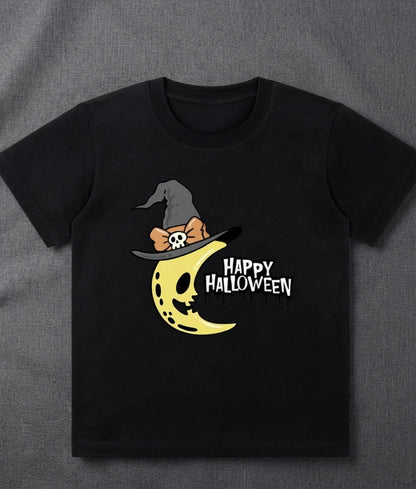 Happy Halloween Creepy Half Moon Kids Graphic Tee | Spooky Toddler & Youth T-Shirt