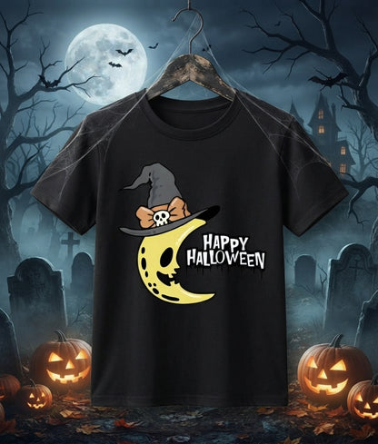 Happy Halloween Creepy Half Moon Kids Graphic Tee | Spooky Toddler & Youth T-Shirt