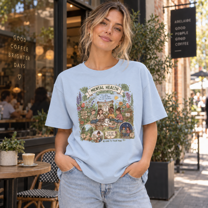 Sky Blue lifestyle mockup — You Are Not Alone Mental Health — matching existing T-shirt fit